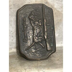 Remington Dog & Rifle Vintage Brass Belt Buckle